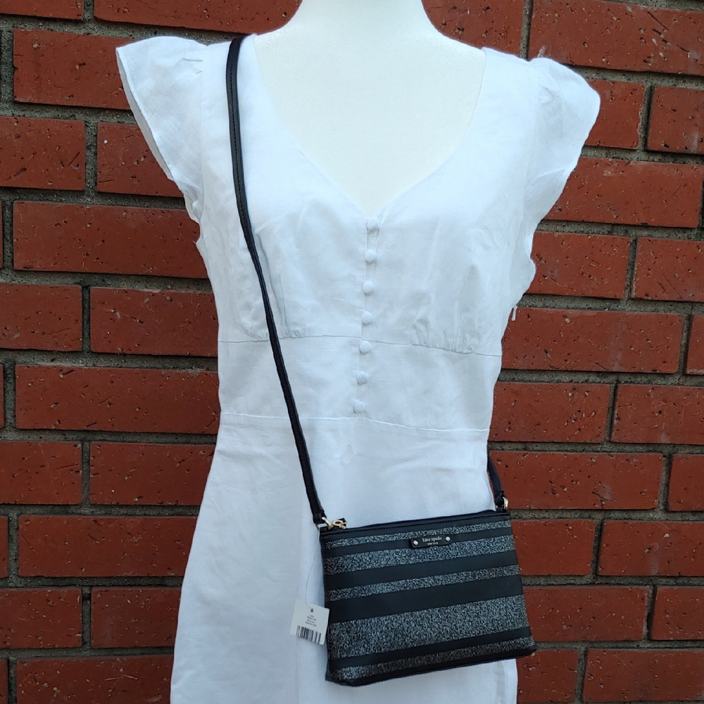 Kate Spade Haven Lane Ramey Leather Black Glitter Stripe Crossbody Bag NWT - Picture 15 of 15